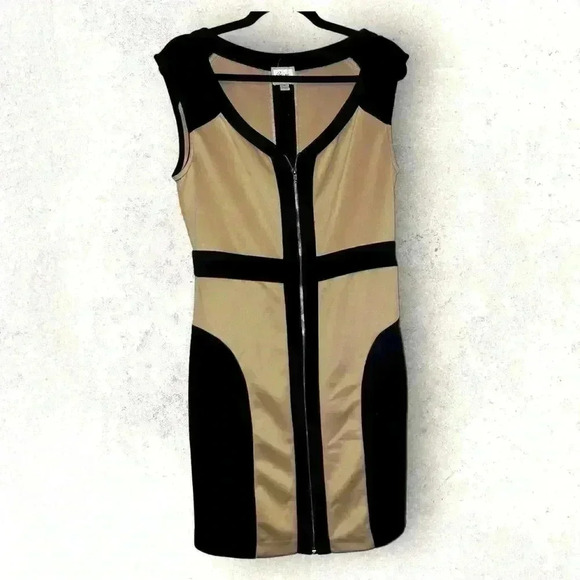 Beige midi block color dress size 12 - Picture 1 of 7